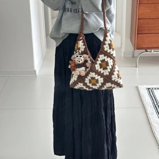 【編織斜揹包】鉤織手工美拉德祖母斜揹包包毛線diy材料編織針織復古閨蜜拎包手