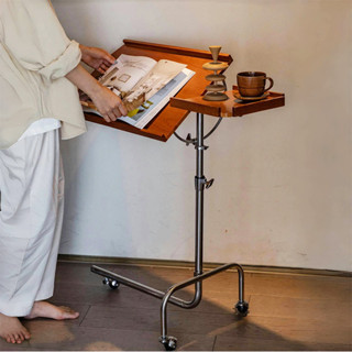 【廠家直銷✨免運】 中古琴譜架 實木邊幾 客廳臥室可移動邊桌 小戶型高階感創意不鏽鋼邊幾 沙發小茶几