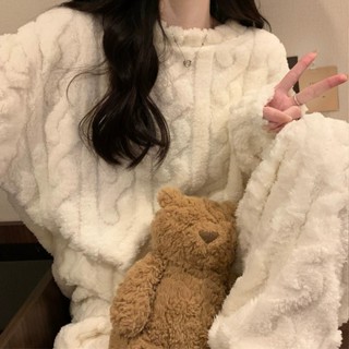 ❤️臺灣新品❤️甜美傢居服套裝鞦季女款新款珊瑚絨加厚保暖毛絨睡衣兩件套熱賣中🎆🎆