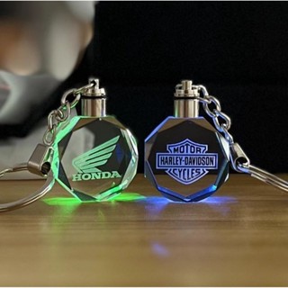山葉 Harley davidson HONDA 摩托車鑰匙扣 LED 燈 K9 水晶多邊形透明夜光鑰匙圈汽車配件適用於