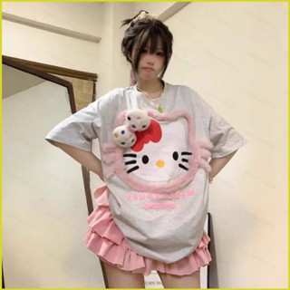 BH8 Hello Kitty 可愛植絨短袖 T 恤搭配寬鬆設計蝴蝶結的一對上衣 HB8