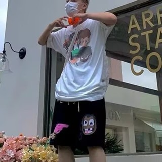 【HOT 本舖】男裝 美式街頭卡通印花休閒短褲男ins高街復古嘻哈小眾寬鬆運動五分褲