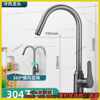 BLM【免運】槍灰色廚房水龍頭 冷熱水款家用二合一洗菜盆龍頭 304不鏽鋼水龍頭 水槽旋轉龍頭 灰色水龍頭 洗手盆水龍頭