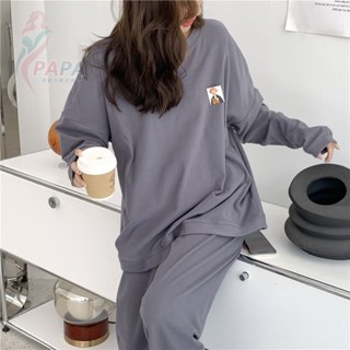 300斤德絨睡衣女秋冬長袖長褲套裝寬鬆可外穿加厚家居服冬季大碼 睡衣兩件套 冬天睡衣 睡衣 睡衣套裝【PAPA】