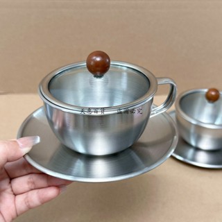 天惠#小眾ins風復古咖啡杯304不鏽鋼下午茶茶杯高檔冰美式拿鐵杯碟套裝