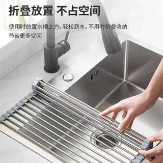 【臺灣出貨】不鏽鋼瀝水架 捲簾置物架 矽膠折疊碗盤架 瀝水籃 洗碗池杯架