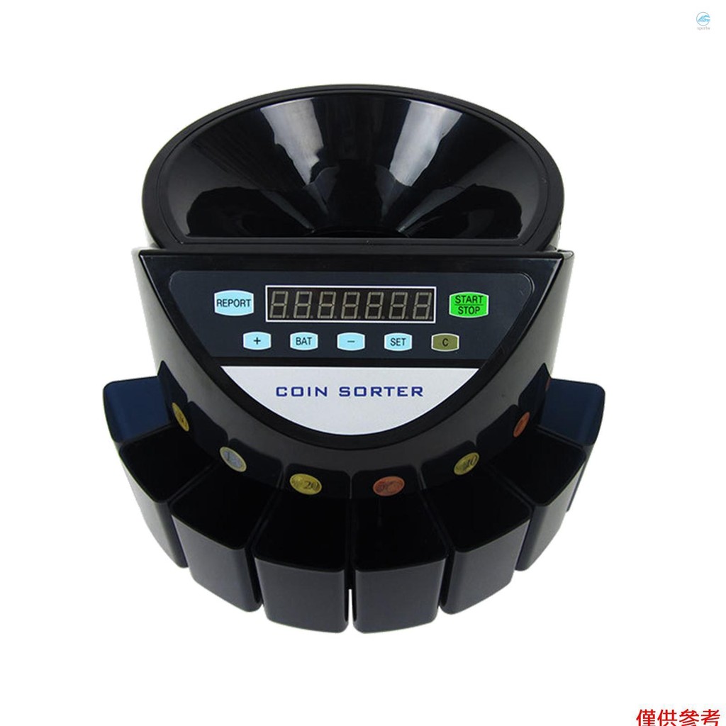 Crtw 電子硬幣計數器分揀機歐元 300 硬幣迷你數字自動計數機預設/總錢顯示/故障自檢,適用於商店銀行餐廳 (AC
