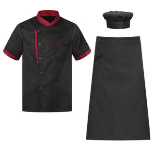 男士女士廚師制服短袖廚師夾克帶繫帶圍裙高帽廚房餐廳酒店食堂烘焙餐飲服務工作服萬聖節主題派對角色扮演服裝