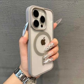 高透亞克力 磁場手機殼 膚感磁吸鈦金灰適用iphone15proMax蘋果13手機殼透明14p防摔15無線充電magsa