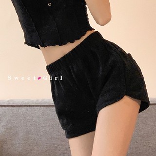 黑色草莓女裝館☜494#少女感破洞愛心貼布運動短褲夏季寬鬆休閒褲瑜伽褲闊腿熱褲👏