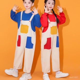 背帶褲表演套裝 兒童合唱團演出服 幼兒園運動會服裝 春秋季舞臺服 男女童禮服吊帶褲 學生畢業典禮服 亮色撞色休閒表演童裝