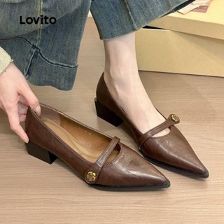 Lovito 休閒素色花朵法式通勤尖頭低跟輕便樂福鞋女款 LFA75020