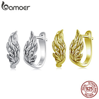 Bamoer 925 純銀圈形耳環翼設計珠寶禮物女士