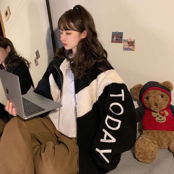 Bloom時尚館-M-XL 韓版外套2024羊羔絨開衫連帽衛衣女加絨加厚寬鬆外套