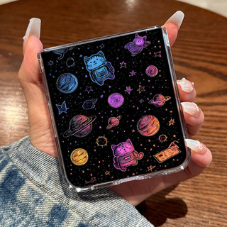 星空彩色貓咪摺疊屏 硬殼 手機殼 保護套 摩托羅拉 Moto razr 50 40 Ultra 折疊手機 透明殼 殼派派