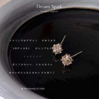 Dream Spark｜實物很閃！~925銀針14K立體多面幾何方形鋯石耳環簡約耳環