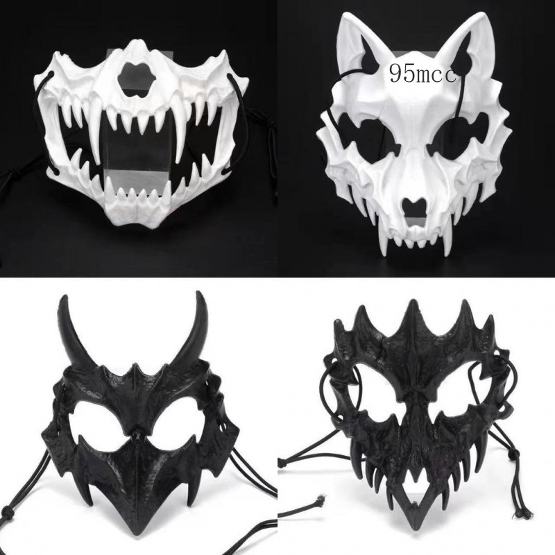 ✨新品特價/二次元半臉麵罩 半臉面罩 黑色猛虎夜面罩  舞會面罩 叉天狗人面罩 狼鵺面具面罩 舞會面罩 演出cos裝面罩