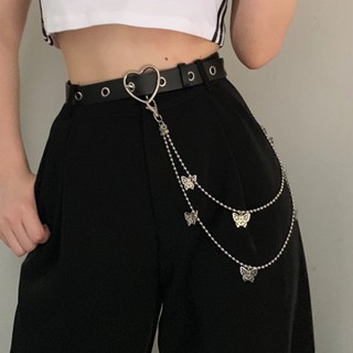 皮帶女 皮帶 女用皮帶 女皮帶 歐美金屬圓珠褲鏈 ?朋克搖滾夜店牛仔褲蝴蝶吊飾鑰匙扣腰鏈
