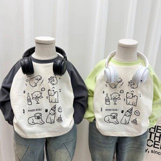 Smile Kids 兒童長袖 臺灣出貨 打底衫春秋季新款男女童插肩袖T恤兒童長袖卡通洋氣上衣