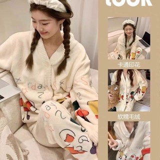 可愛卡通派大星印花珊瑚絨睡衣 女冬季2025年新款加厚家居服套裝