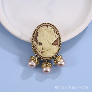 歐美宮廷風複古珍珠浮鵰美人頭胸針閤金古金人頭別針禮服外套配飾 7DWM