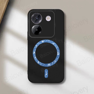 XIAOMI 小米 Poco M7 Pro 5G 軟 TPU 矽膠黑色啞光保護套時尚保護套帶閃光無線磁貼