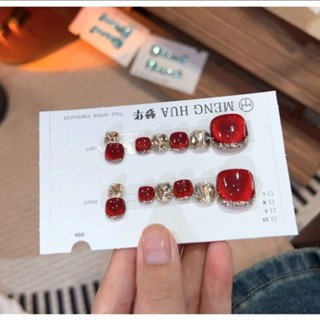 腳趾甲貼片 紅色光療手工穿戴美甲 純手工腳指甲貼片