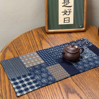 【特惠免運】桌布 餐桌布 桌巾 茶席藍色棉麻復古民族古典桌旗布藝亞麻茶旗禪意茶几中式長條桌布