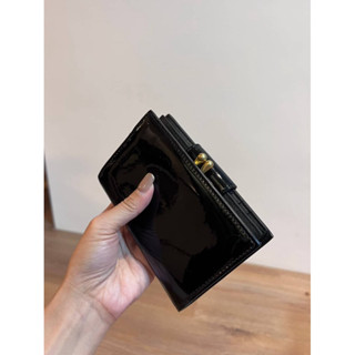 真品 celine 超低調 黑金 內外全皮 中夾 短夾 皮夾 錢包 皮包