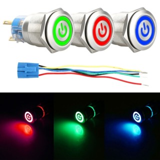 [現貨] 19mm 12V LED 電源符號 ON-OFF 汽車按鈕開關閂鎖金屬防水