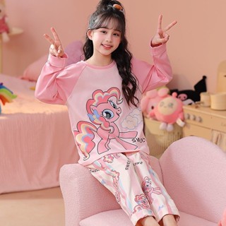 童裝女童睡衣春秋純棉長袖薄款卡通中大童兒童寶寶夏季小馬寶莉舒適慵懶家居服套裝