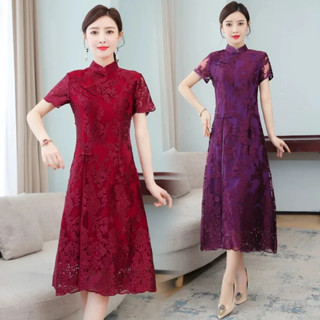 傳統越南女人復古奧黛旗袍復古碎花刺繡婚禮晚禮服蕾絲連衣裙