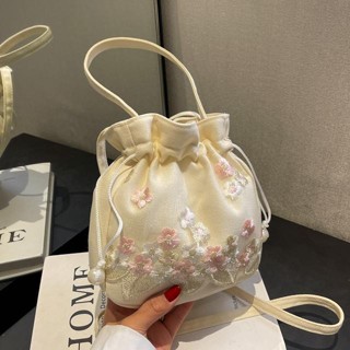 【Jack&Nina】中國風古風漢服配飾包袋手工蕾絲繡花布藝單肩斜挎手提手提水桶包 漢服包女