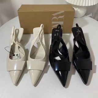 ZA夏季新品2024外貿高跟女鞋時尚牛仔尖頭一字後空百搭細跟涼鞋女