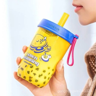 Lock&Lock樂扣樂扣兒童吸管杯520ml｜粗吸管防漏提繩｜國小生校園必備｜珍奶直飲神器