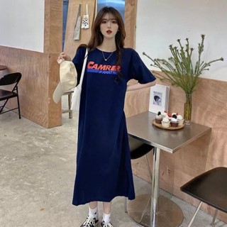 大尺碼睡裙女 韓版ins風睡衣 oversize 短袖寬鬆中長寬字母網紅大尺碼可外穿長裙 女版居家睡衣裙
