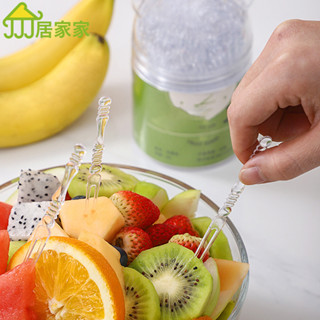 居家家 200PC水果籤 瓶裝 一次性水果叉 袋裝 食品級 塑膠吃水果叉 蛋糕甜品叉 小叉子