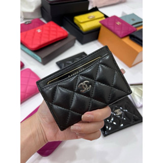 chanel 香奈兒 黑銀 羊皮 卡夾 信用卡卡夾 皮夾 卡包 名片夾