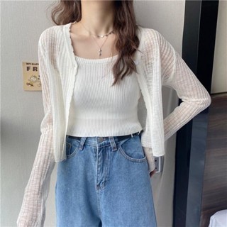 Chic☀【店鋪熱銷】防曬小外套外套女2025夏季新款薄款外搭寬鬆長袖針織短版上衣ins潮 防曬服 防嗮外套 透氣外套