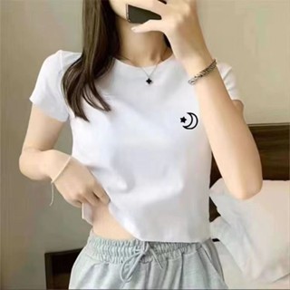 愛依依 短袖T恤 短版上衣 小衫 S-2XL夏季顯瘦時尚印花圓領上衣辣妹修身T恤-2985.