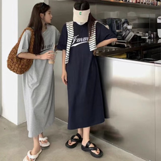 大尺碼睡裙女 韓版ins風睡衣 oversize 短袖寬鬆字母大尺碼可外穿長裙 女版居家睡衣裙