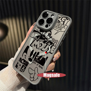 HP Iphone 15 promax 手機殼黑色素描插圖米老鼠相機支援無線充電 magsafe 硬磨砂手機殼適用於 1