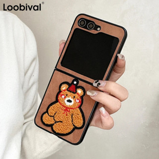 SAMSUNG 時尚毛絨刺繡卡通熊皮套適用於三星 Galaxy Z Flip 6 5 4 3 ZFLIP6 5G 防震保