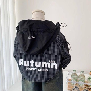 Smile Kids 兒童外套 臺灣出貨 男童秋裝外套2024新款兒童格子連帽風衣夾克衫中童韓版休閒衝鋒衣