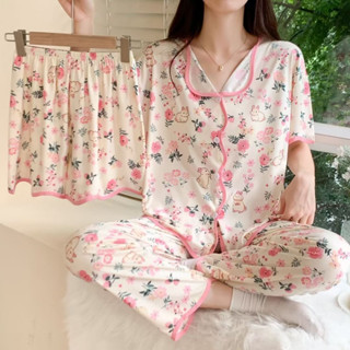 女士睡衣卡通圖案家居服三件式