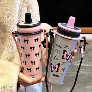 冰霸盃 水壺 2000ml 陶瓷保溫瓶 2024新款大容量便攜陶瓷內膽保溫水盃帶提繩吸管冰霸車用盃 青青優選