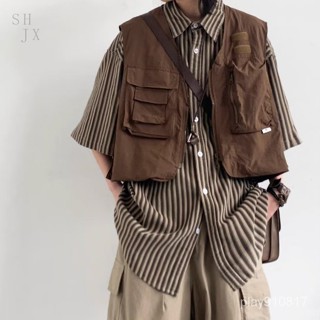 [生活精選]日係復古工裝背心馬甲男 M-3XL 咖啡色工裝馬甲男生 學院風無袖馬甲男 能馬甲小外套 cityboy