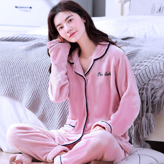 可穿家居服刷毛加厚睡衣女冬季可外穿[D1019]秋冬季加厚睡衣加厚保暖女士法蘭絨開衫加大珊瑚絨可愛韓版家居服