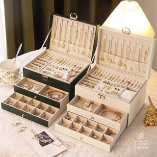 ♡TRIBE 臺灣現貨♡歐式三層金扣皮質 首飾盒 珠寶盒 耳環耳夾 飾品收納 戒指收納 項鍊收納 飾品盒 首飾收納盒LH