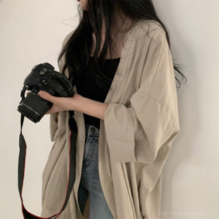 XYJ 清爽款韓版寬鬆長袖小外套外套女襯衫東南亞女裝素色薄款風衣防曬衣女